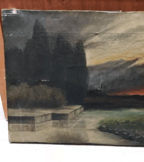 Antique Oil Painting 19th century Signed Acropolis Romantic Landscape Sunset image 2