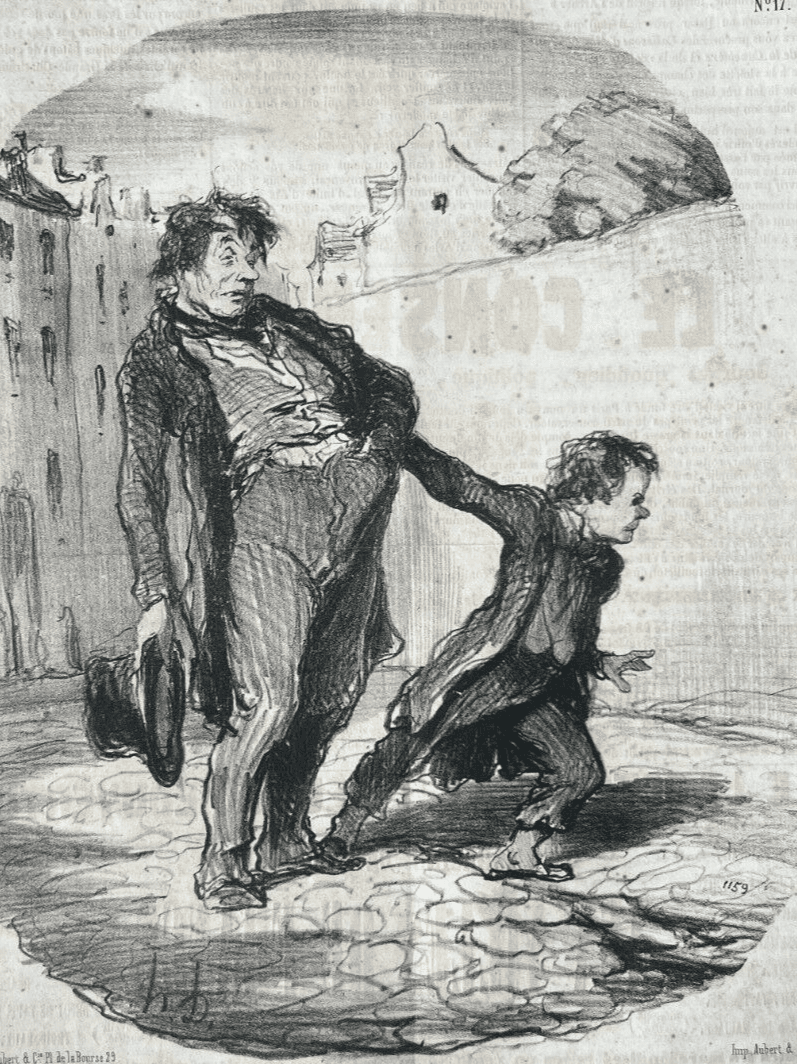Antique Print 19th century Daumier, les Papas, le fils Modele