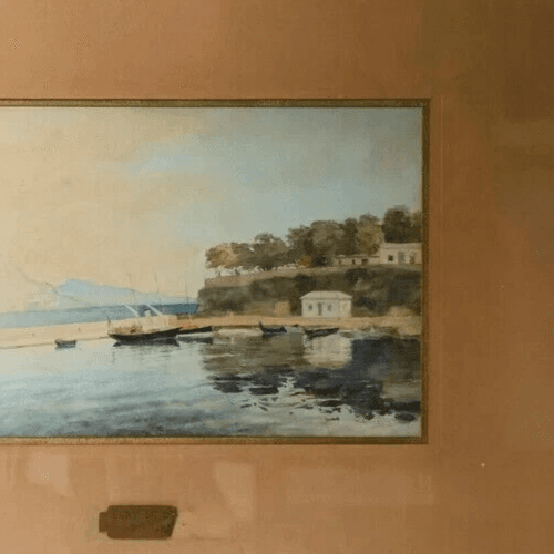 Vintage Drawing Original Maritime Landscape Boats, Salon Tuileries 1936 Signed image 3