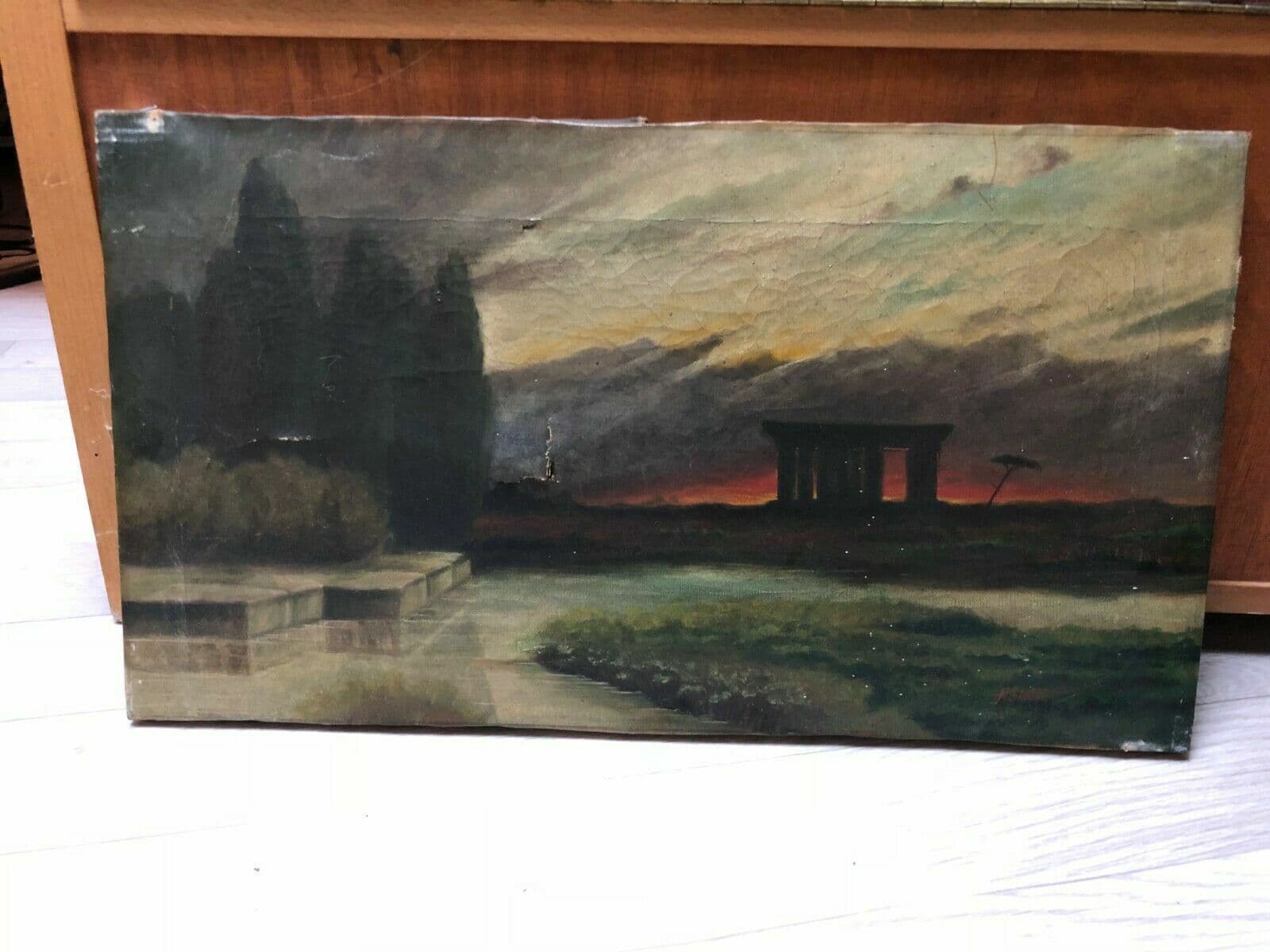 Painting Acropolis Romantic Landscape Sunset