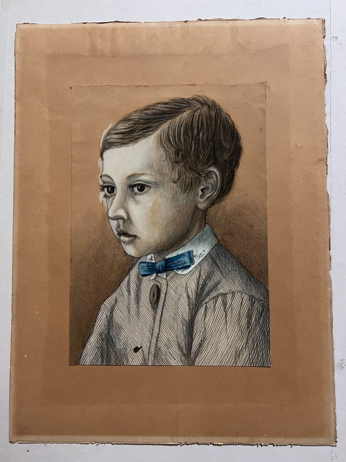 Antique Drawing Ink Original Boy, Portrait, Child 1870 19th century image 6