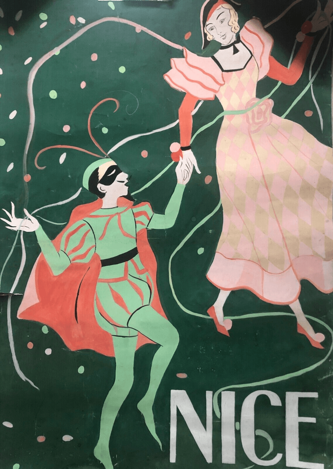 Vintage Gouache Antique Drawing Poster Project Carnaval de Nice, Festival