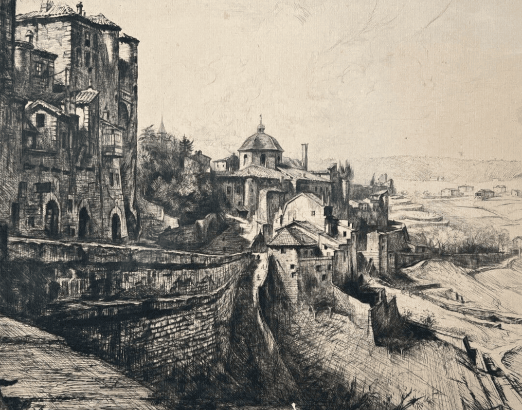Etching Original Pierre Louis MOREAU (1876-1960) Le Château d'Aubenas (Ardèche)