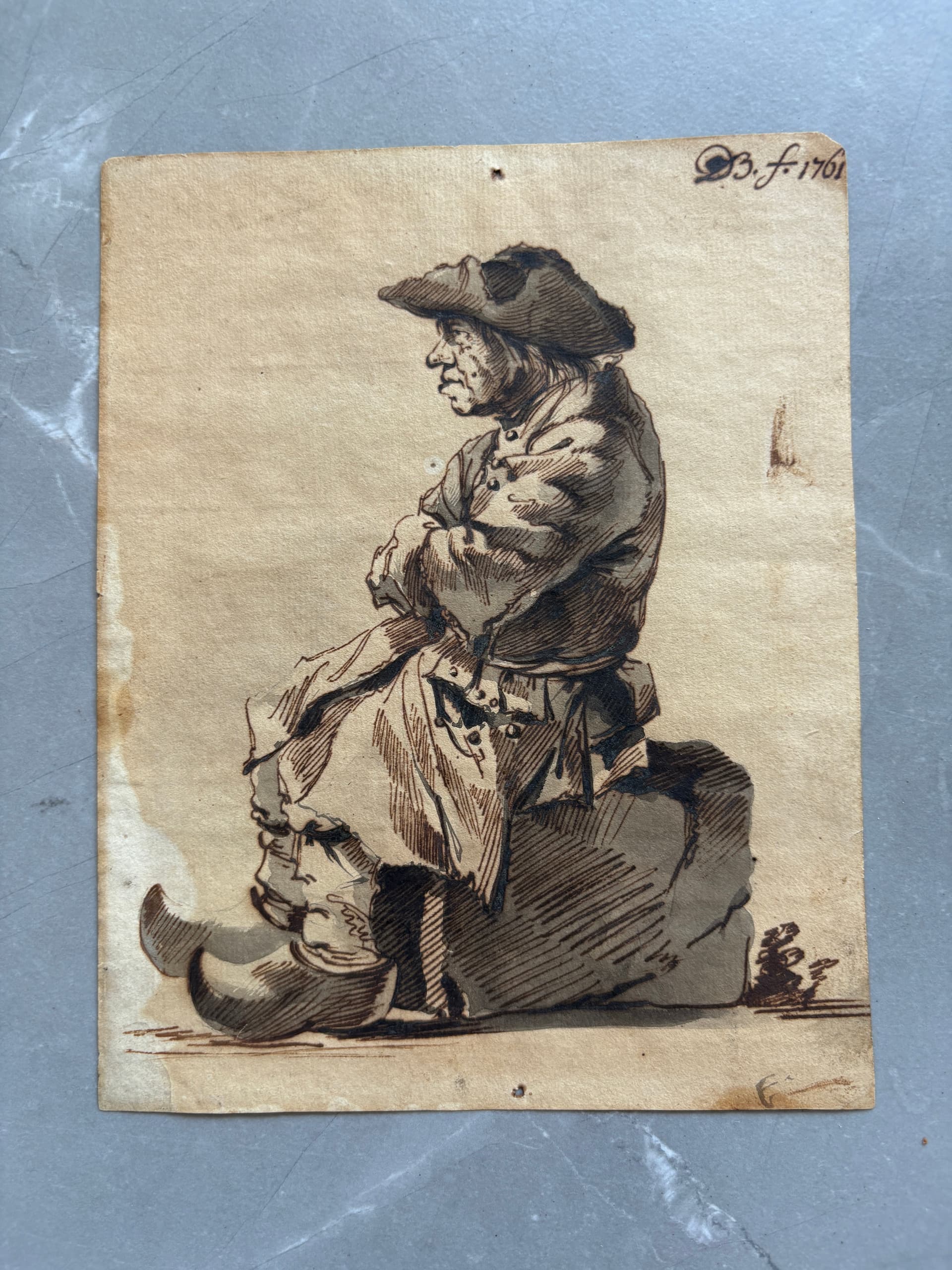 DE BOISSIEU (1736-1810) attrib. Pesant Man Portrait Drawing