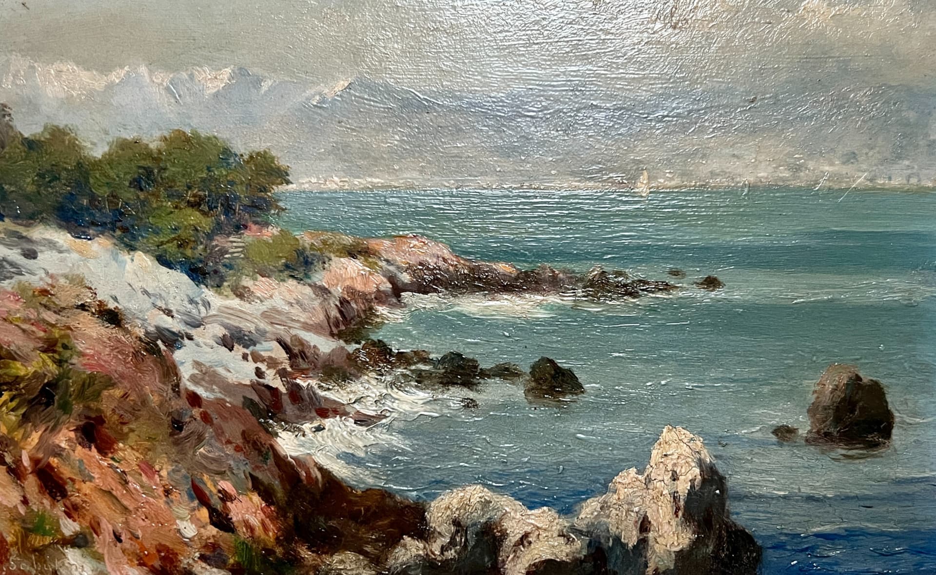 Painting Maritime Seaview Rocks Landscape