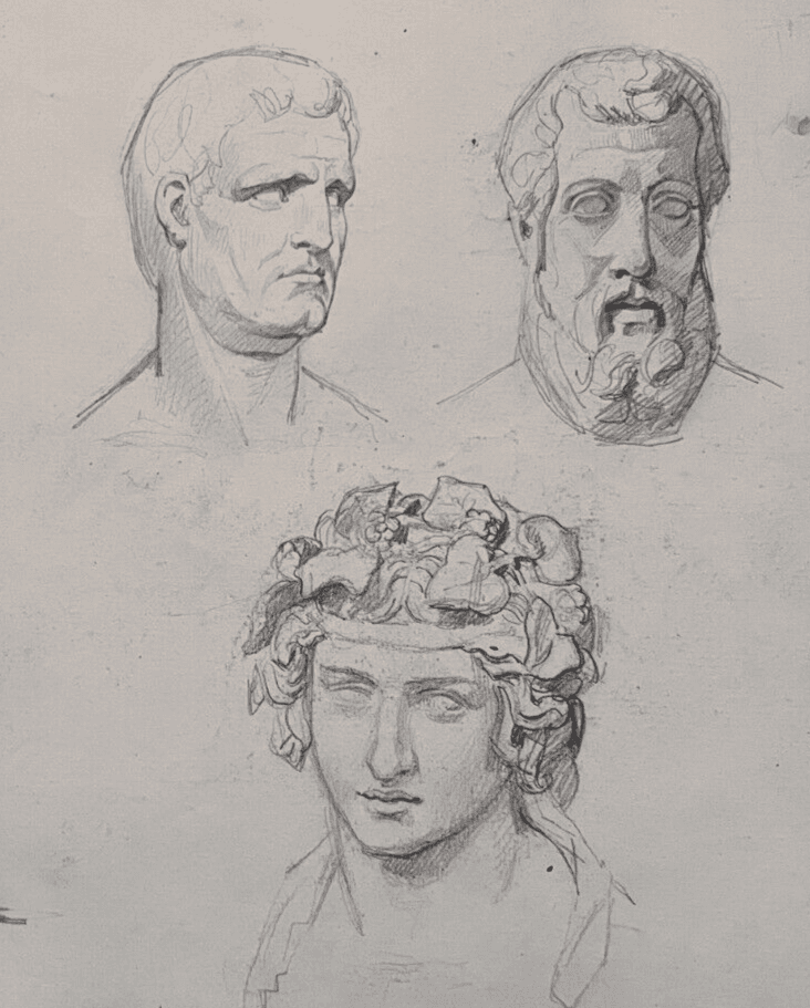 Antique Original Drawing 19th century People Portraits