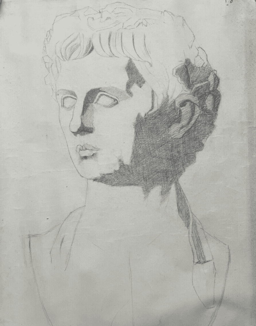 Antique Original Drawing Man, Portrait, Sculpture, Profil