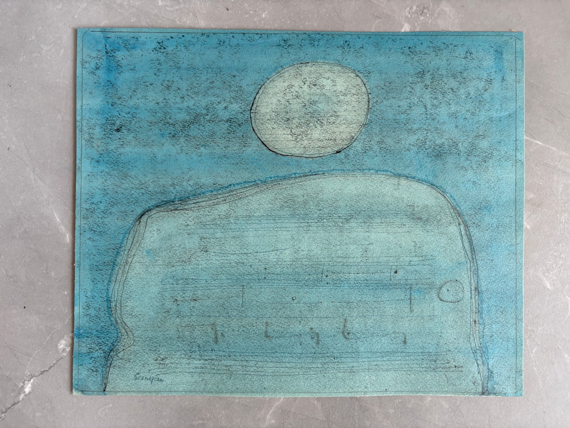 Raymond GRANDJEAN (1929-2006) Blue Abstract Man Drawing