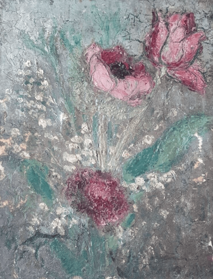 Antique Painting Original Flowers, Floral, Still Life, Poppy, Roses signed