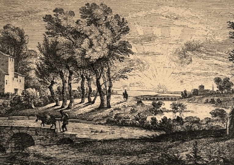 Antique Etching Original Claude LE LORRAIN (1600-1682) Landscape, Forest, People