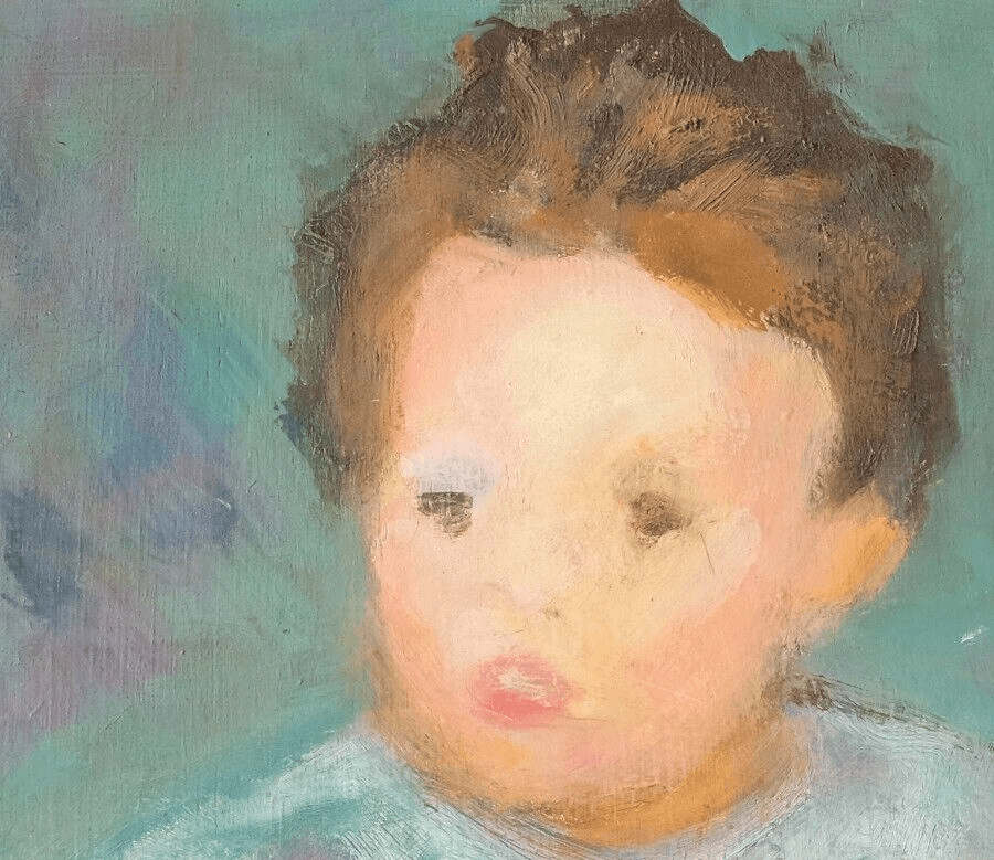 Vintage Oil Original Painting signed Young Boy Portrait Teddy Bear French Framed image 2