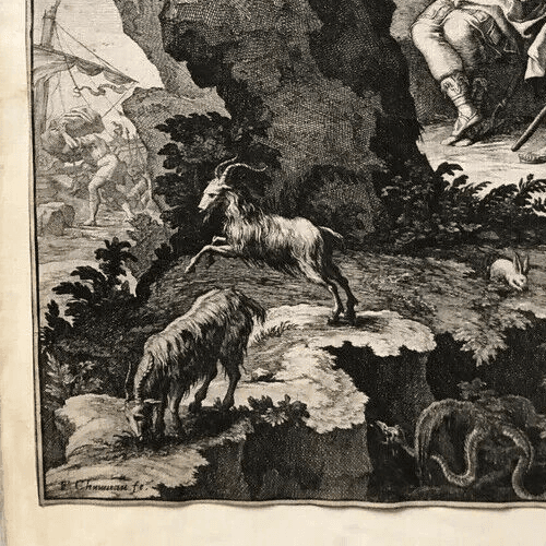 Antique Original Etching François CHAUVEAU (1613-1676) Bible, Goats image 5