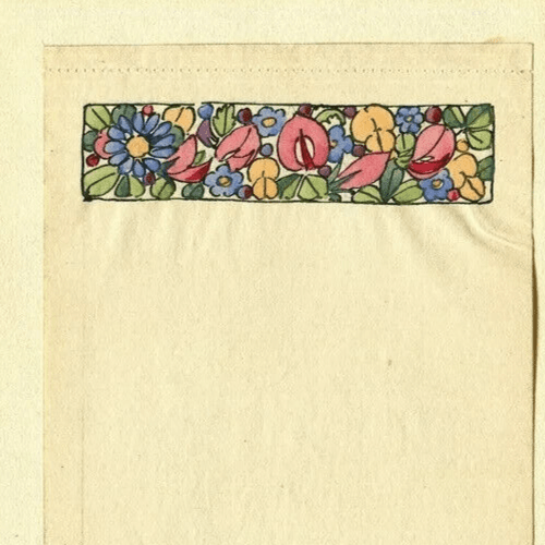 Vintage Drawing Original Signed Flowers, Decorations 1917 Artwork