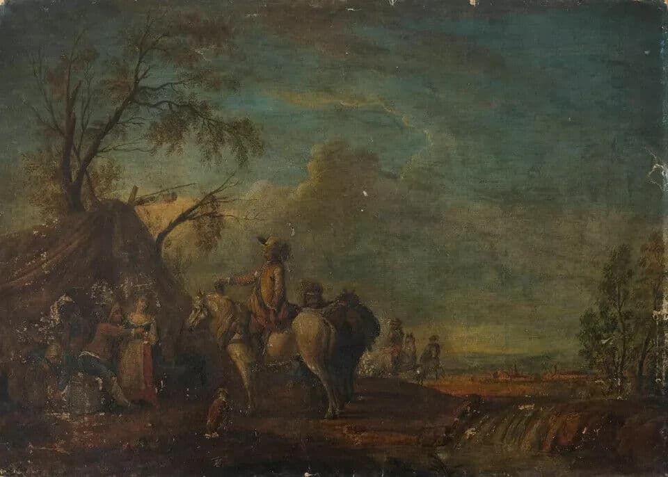Antique Oil Painting Original around Charles PARROCEL c 1800 Artwork