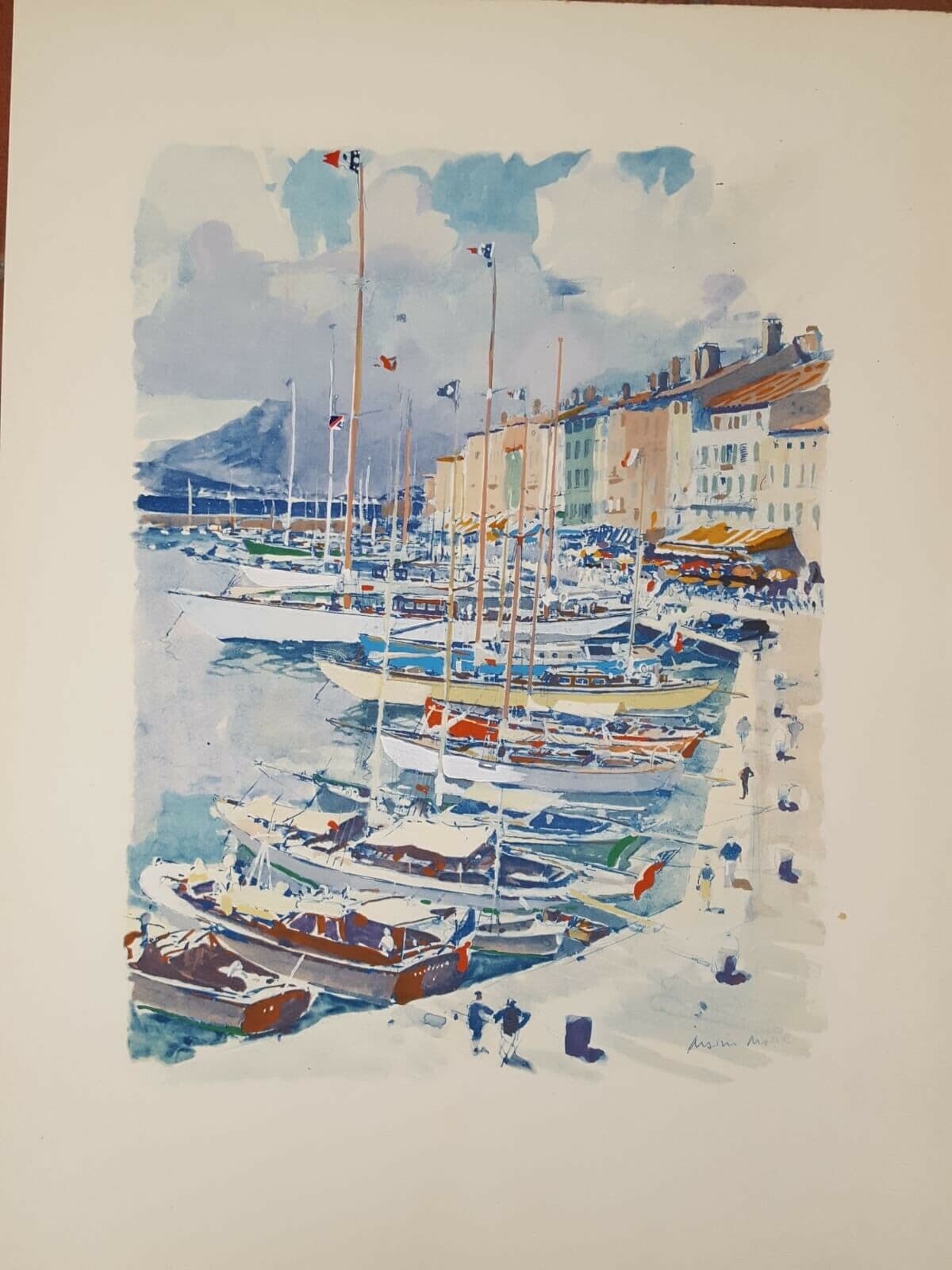 Lithograph by MARIN-MARIE Pont de Saint-Tropez Yachting 1957 image 2