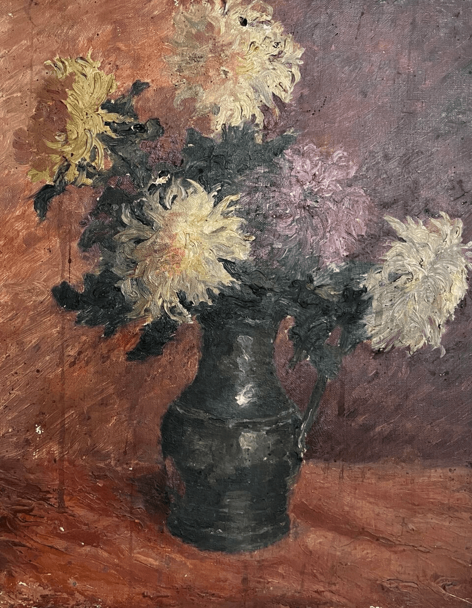 Antique Original Painting Still Life, Flowers, Vase signed