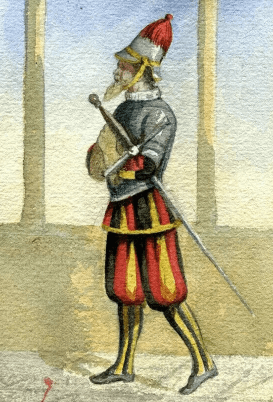 Antique Original Drawing Costume, Man, Italy, Religious, Vatican, Guard