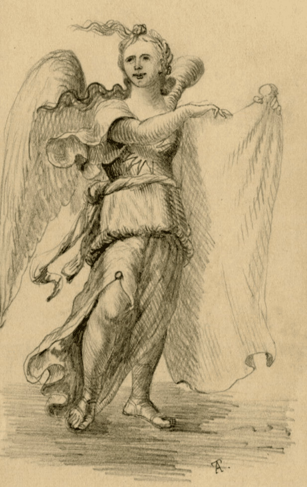 Antique Drawing Pencil Original Angel Portrait Chaumery St Marcel