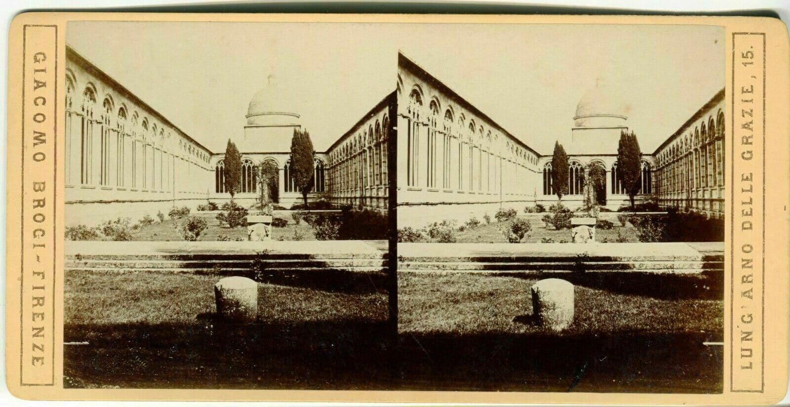 Vintage Stereoview Photo Giacomo BROGI - Pisa Area del Campo Santo c. 1870 image 1