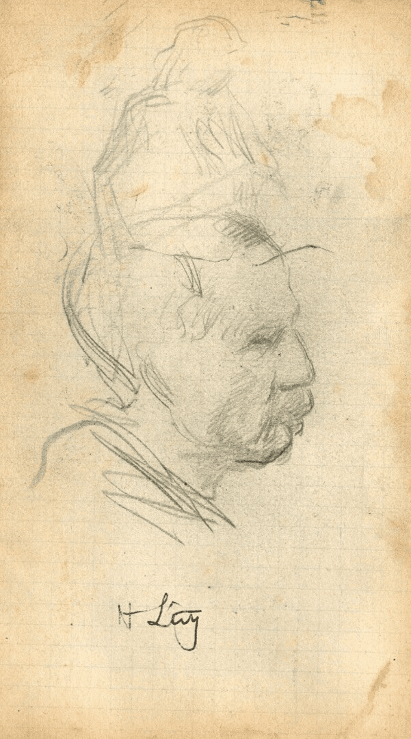 Vintage Pencil Original Drawing signed Man with Moustache Portrait