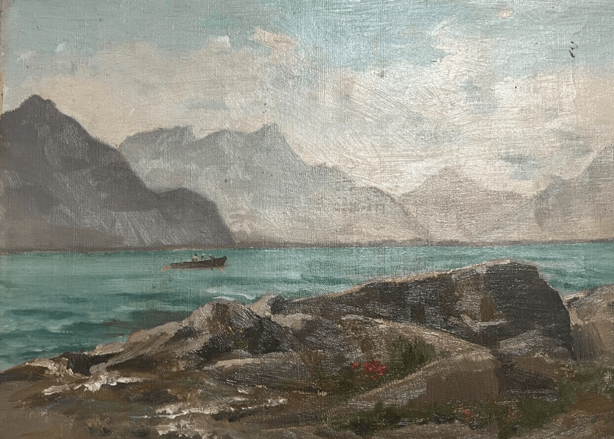 Antique Painting Original Maritime, Sea, Landscape, People, Boats signed